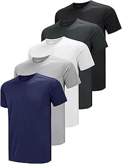 Men's Sports T-Shirts 5 Pack Quick Dry Moisture Wicking Breathable Plain Short Sleeve Crew Neck Sports Gym Running Workout