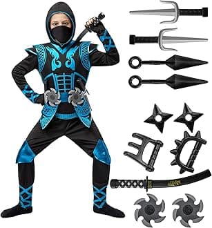 Spooktacular Creations Blue Ninja Costume Set, Ninja Jumpsuit with Foam Accessories for Kids, Toddler Halloween Outfit for Ideas Cosplay Party (Large, 10-12 yrs)