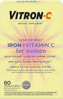 Vitron-C Iron Supplement for Women with Vitamin C, for Red Blood Cell Production & Immune Support, 60 Count