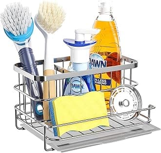 HapiRm Sponge Holder Kitchen Sponge Soap Holder Sponge Rack with Divider Design Tray Brush Drain Lid Sponge Rack Kitchen Storage Stainless Steel Silver