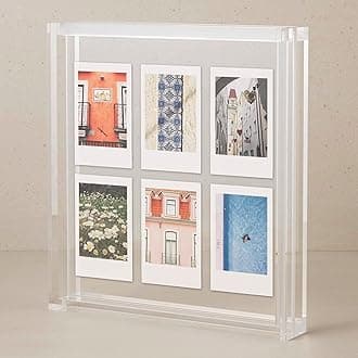 Elil 5x7 Acrylic Picture Frame – Clear Floating Polaroid Fujifilm Instax Display 8.3" x 7.6" Holds 5x7 Photo or 6 Mini or Go Prints Double-Sided Collage for Desk Wedding Anniversary Graduation
