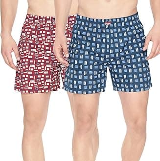 Pepe Jeans Premium Cotton Men Regular Fit Boxers | Ultra-Comfort Natural Fiber Printed Boxer Shorts with Elastic Waistband, Side Pockets - M Multicolour, Multicolour, 3