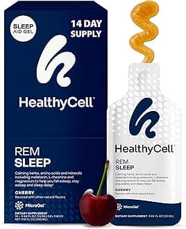 Healthycell REM Sleep - Liquid Gel Extra Strength Sleep Supplement for Adults - Melatonin, Magnesium, GABA, L-theanine Supplement - Maximum Absorption - 14 Gel Packs