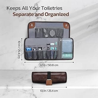 Estour Toiletry Bag for Men, Travel Essentials Travel Toiletry Bag, Water-Resistant Compact Bathroom Roll Organizer for Hygiene, Shaving kit, Gifts for men (1.Chic Brown(PU Leather))