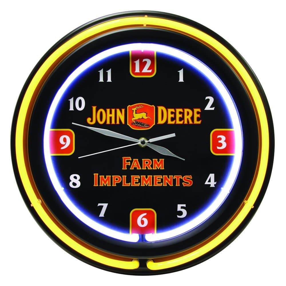 John Deere 14-1/2 Inch Double Neon Clock - Farm Implements Theme