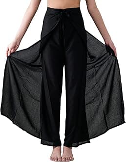 B BANGKOK PANTS Women's Boho Palazzo Pants Wide Leg Yoga Wrap Tie Up Waist