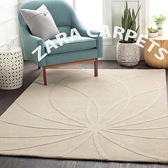 Zara Carpets Solid Plain Exported Quality Hand Made Carpets and Rug Size 8x8 Round Diameter (8 by 8 Round) Cream Web
