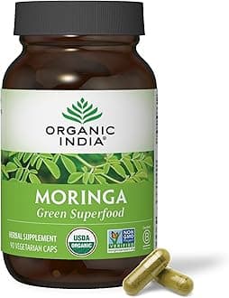 Moringa Herbal Supplement - Green Superfood, Nutrient Dense, Pure Plant Protein, Vitamin A, E, K, Iron, Calcium, Fiber, Vegan, Gluten-Free, USDA Certified Organic - 90 Capsules