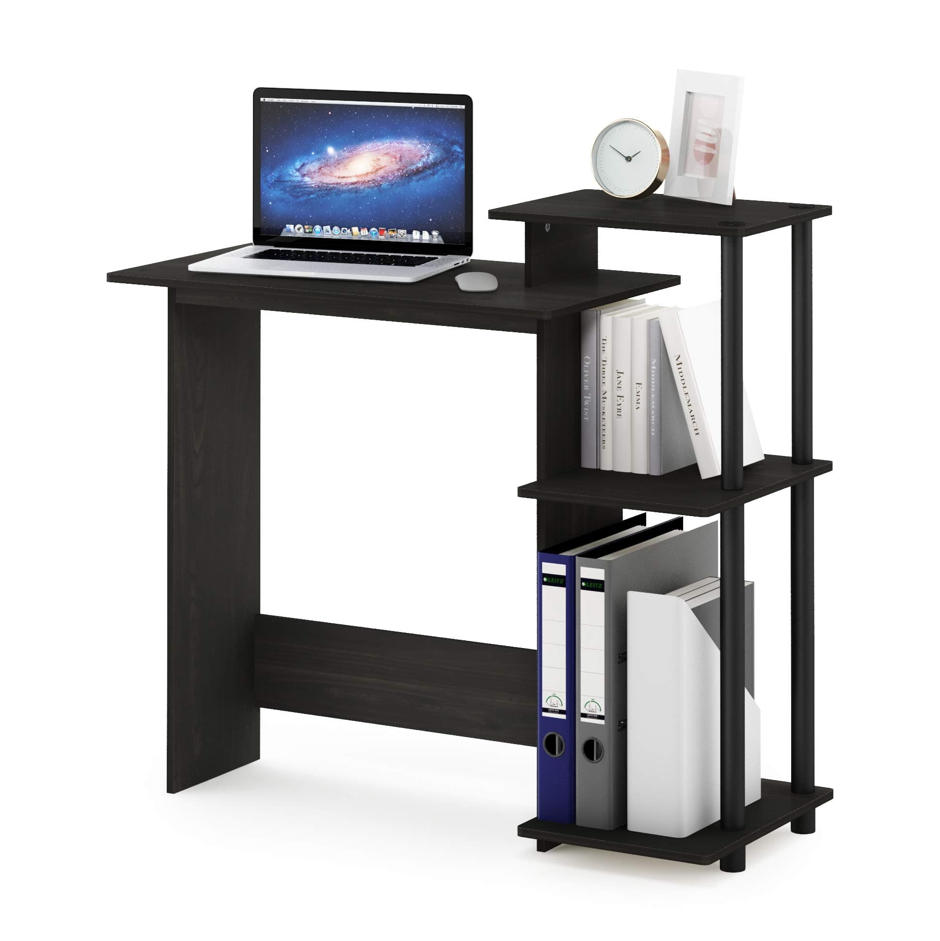EFFICIENT Desk, 28.6" Wide Gaming Desk with 3 Open Side Shelves, Laptop Notebook Computer Desk, Office Desk for Home Office, Study Room, Dorm, Bedroom, Espresso