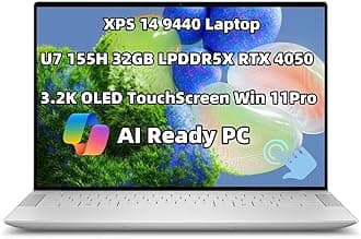 New XPS 14 9440 Powerful AI Laptop 14.5" OLED Touch Screen 16-Core Ultra 7 155H 32GB LPDDR5X, 7467MT/s RAM 1TB SSD Geforce RTX 4050 Graphics Webcam Backlit Fingerprint WiFi Thunderbolt 4 Win 11 Pro