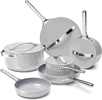 Caraway Deluxe Non-stick Ceramic Cookware Set (16 Piece) Pots, Frying Pans, Lids and Kitchen Storage - PFAS & PFOA Free - Oven Safe Pan Set & Compatible with All Stovetops - Gray