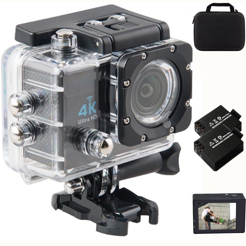 Action Camera 4k Ultra hd 2.0 Inch LCD Screen 16MP 170 Degree Ultra Wide Angle Lens WiFi Waterproof Sport Camera Extra Rechargeable Batteries Hd Extreme Sports DV Storage Bag with Full Accessory Kit