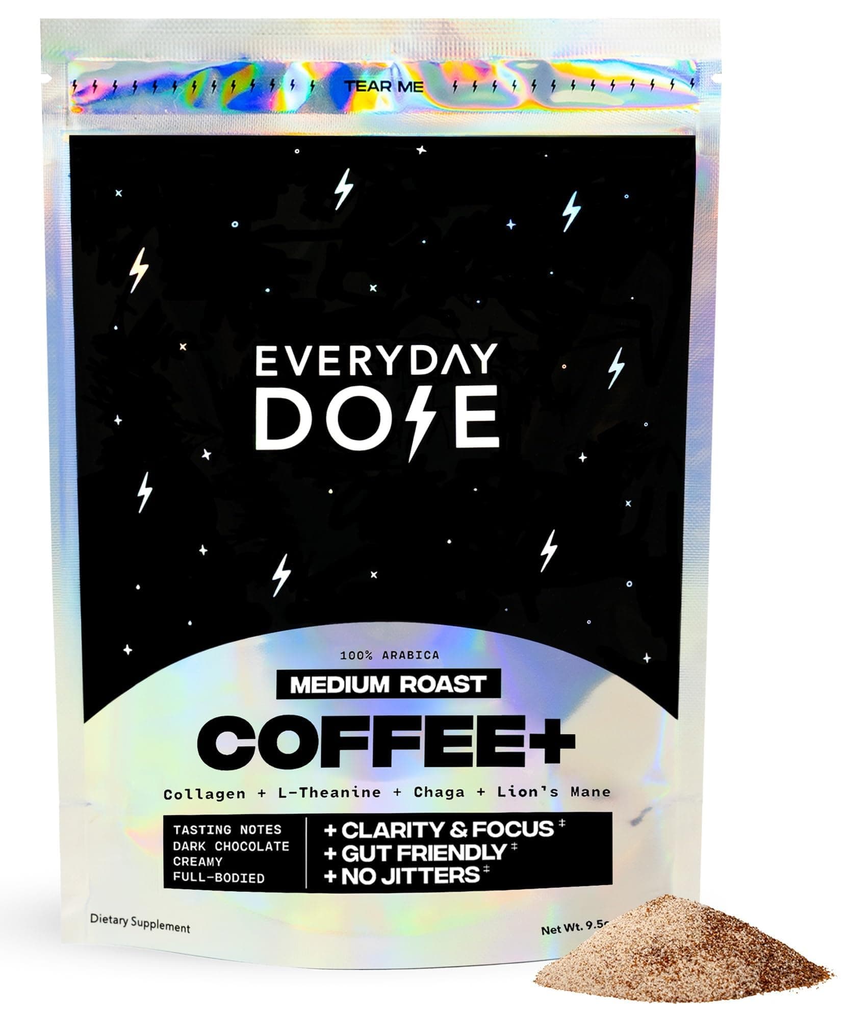 Bold Medium Roast Mushroom Coffee 90mg Caffeine per serving with Grass-Fed Collagen, Chaga, Lions Mane & L-Theanine for Better Focus, Energy, Digestion, Skin, and Immunity 30 Servings