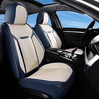 Coverado Front Seat Covers, Car Seat Covers Front Seats, Leather Seat Cover for Cars, Waterproof Seat Covers, Car Seat Protector, Driver Seat Cover Car Seat Cushion Universal for Most Cars, Blue&White