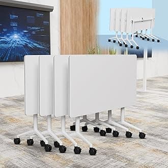 6-8 Person Conference Table Folding Conference Table for Office,Training, Seminar,Schools Modern Wood Conference Meeting Room Table Large Rectangular Conference Room Tables (4, White, 71in)