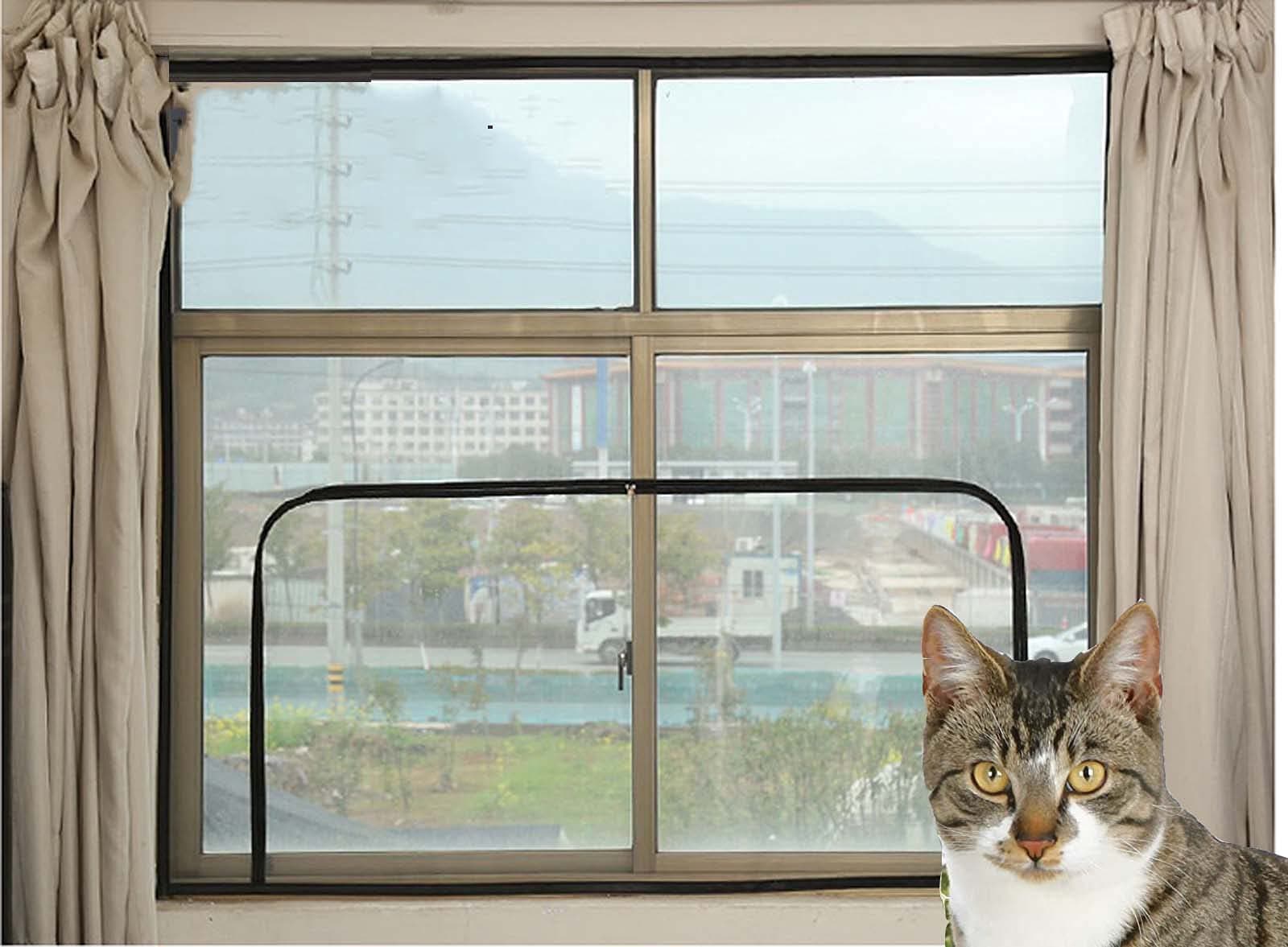 WUWEI Balcony Net for Cat Safety,Window Mesh Net with Zipper,Transparent Mesh,Fly Screen,Keep Mosquito & Bug out,White Frame Grey Net,150 * 180cm