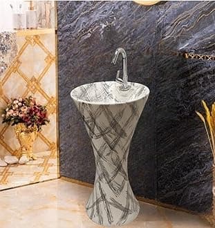 Ceramic Designer Premium One Piece Pedestal Wash Basin, Free Standing Wash Basin Bowl Sink Round For Living Room & Bathroom Pedestal Basin (PD-06)