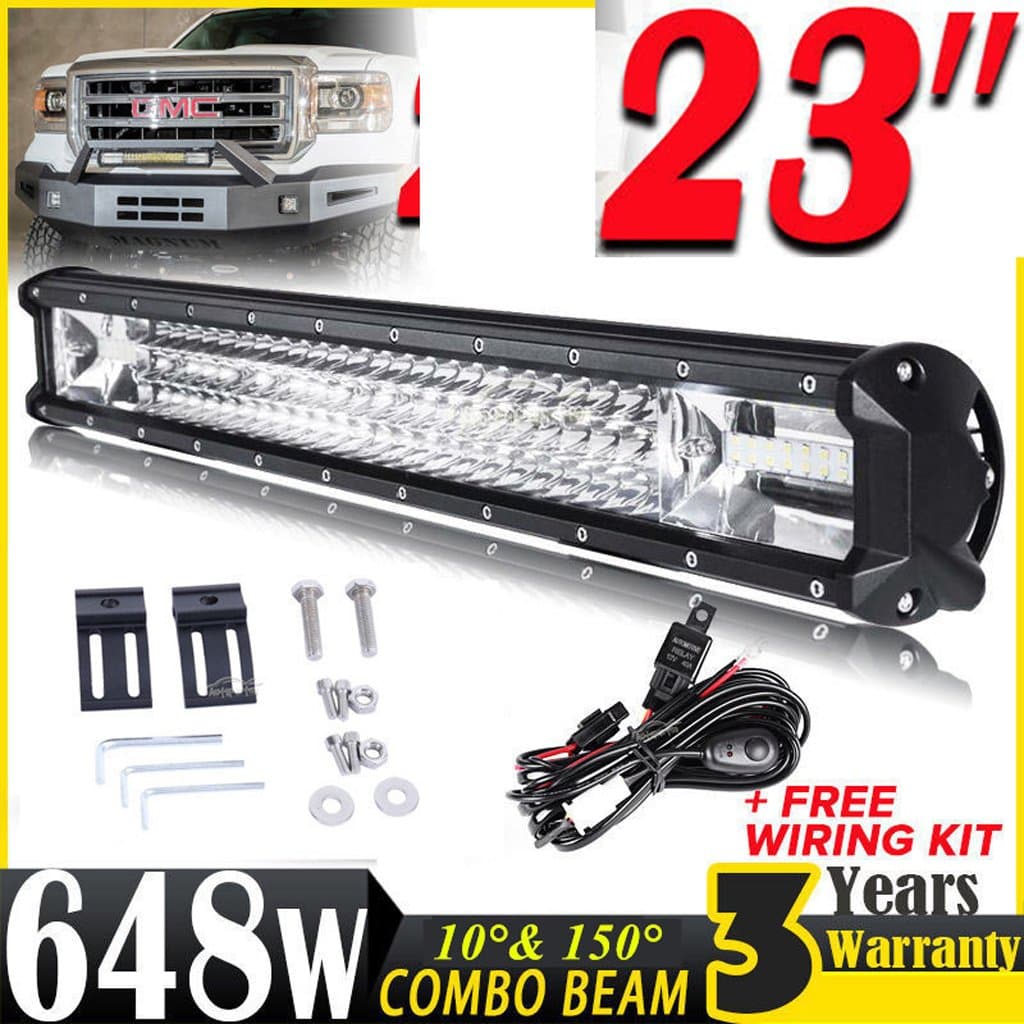 RUILITECH Tri-row 23inch 648W LED Light Bar Offroad Led Work Lamp Bar Spot Flood Beam for 12v 24v Truck SUV ATV 4x4 4WD + Wiring Kits