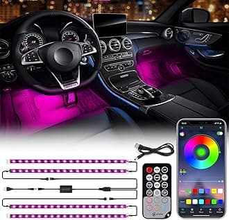 Xprite RGB LED Car Interior Bluetooth USB Light Strip, w/Wireless Remote and APP Control,4 PCS Under Dash Footwell Ambient Lights Kits, DIY Music Mode Universal for Vehicle Internal, SUV, Trucks