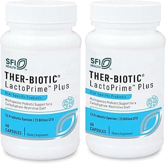 Klaire Labs SFI Health Lactoprime Plus Probiotic - 25 Billion High CFU for Carb-Sensitive Men & Women, 7 Lactobacillus and 5 Bifidobacterium Blend, FODMAP Compliant & Dairy-Free (60 Capsules, 2 Pack)
