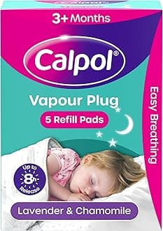 Calpol Vapour Plug Refills 5 Count (Pack of 1), Lavender & Chamomile, Helps with Clear and Easy Breathing, Vapour Plug In & Nightlight Refill Pads for Soothing 8 Hour Night-Time Comfort, 3+ Months