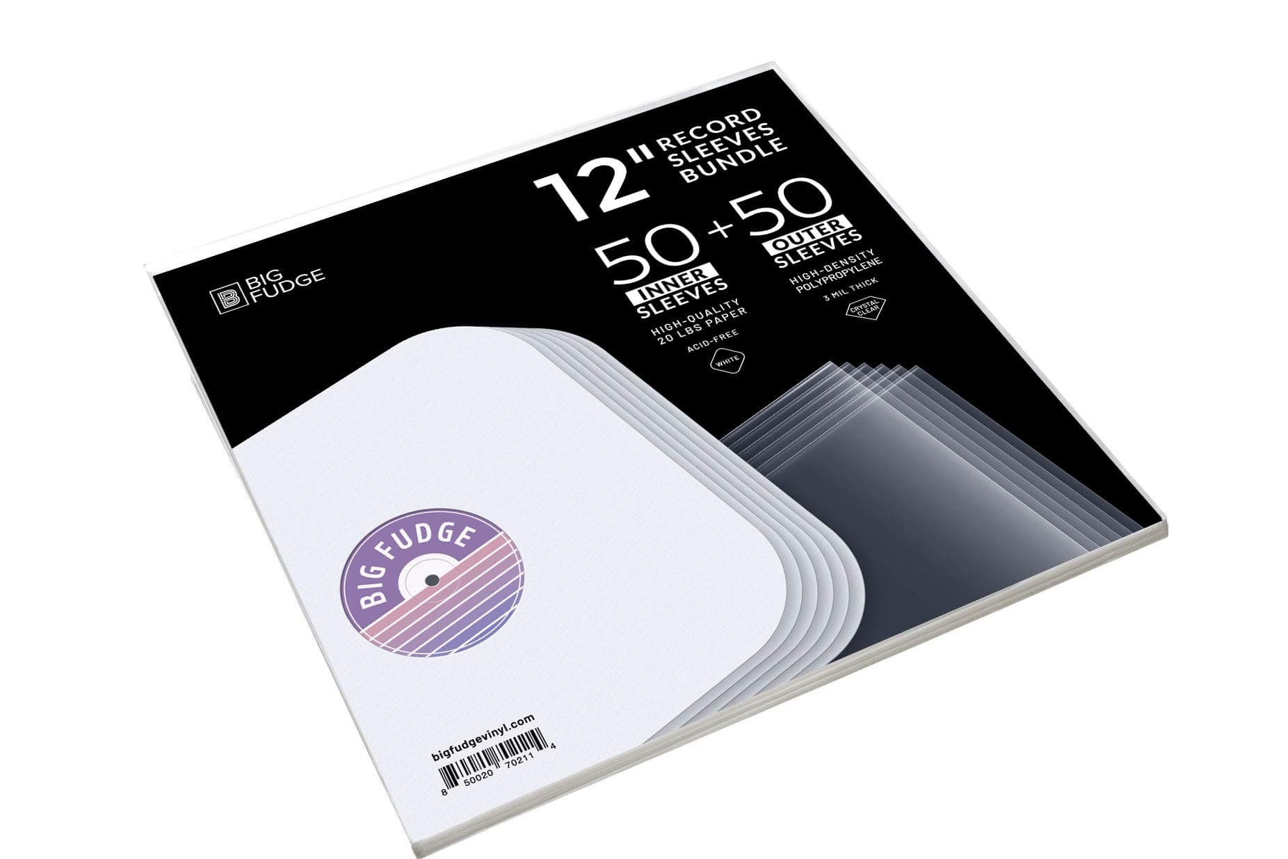 Vinyl Record Sleeves Bundle - 50 Outer and 50 Inner Crystal Clear & Rounded Acid Free LP Sleeves for 12" Records