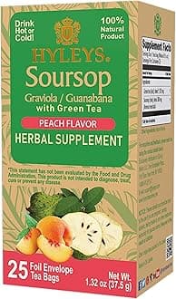 Soursop Graviola Guanabana with Green Tea - Peach Flavor - 25 Tea Bags - Support Overall Health