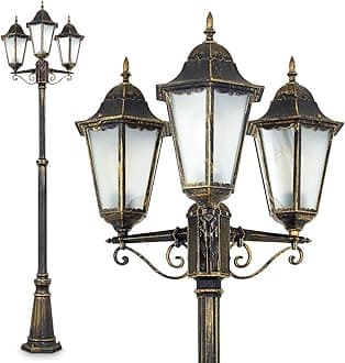 Outdoor lamp Hong Kong Frost, Candelabra in Antique Look, cast Aluminium in Brown/Gold with Frosted Glass panes, 3-arm Pathway lamp, Height Adjustable, Vintage Garden lamp, E27, IP44, Without Bulbs
