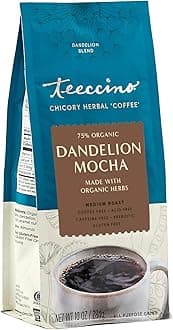Dandelion Mocha Herbal Coffee - Caffeine-Free Coffee Alternative with Prebiotics, Gluten Free, Acid Free - Medium Roast, 10 oz