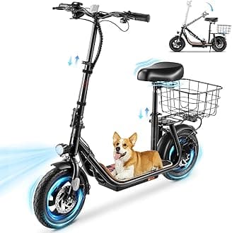 Caroma Peak 1200W Electric Scooter with Seat, 30 Miles Max Range, Electric Scooter Adults, Up to 20MPH Foldable Escooter with Basket,Key Start Adjustable E-Scooter