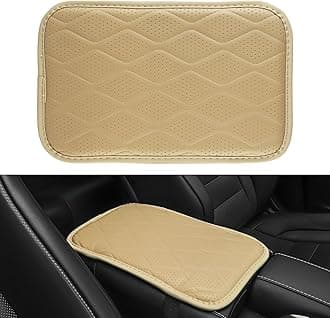 Amiss Auto Center Console Pad, Universal Waterproof Car Armrest Seat Box Cover, Car Interior Accessories, Breathable Leather Auto Armrest Cover Protector for Most Vehicle, SUV, Truck, Car (Beige)