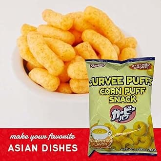 Shirakiku Curvee Corn Puff Snack | Natural and Artificial Flavor, Silicon dioxide, Palm oil, Wheat, Onion || Authentic Japanese Snacks in Cheese Flavor | 2.46 oz Pack of 2"