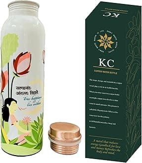 KC Pure Copper Designer Water Bottle with Advanced Leak Proof Protection and Joint Less, Ayurvedic and Yoga Health Benefits. (1000ml, 1Unit) With Meditation Design