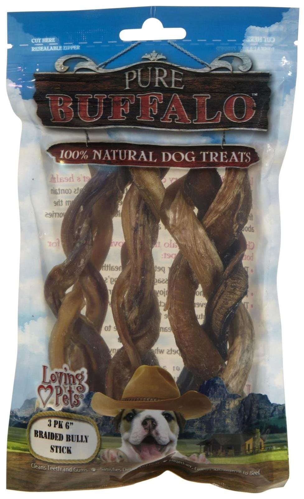 Pure Buffalo Braided Bully Sticks - 6 In - 3-Pack