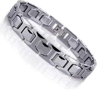 Stunning Solid Tungsten Link Bracelet for Men Polished Pyramid, Puzzle, Ceramic Style (Silver, Black, 18K Gold Plated Option)