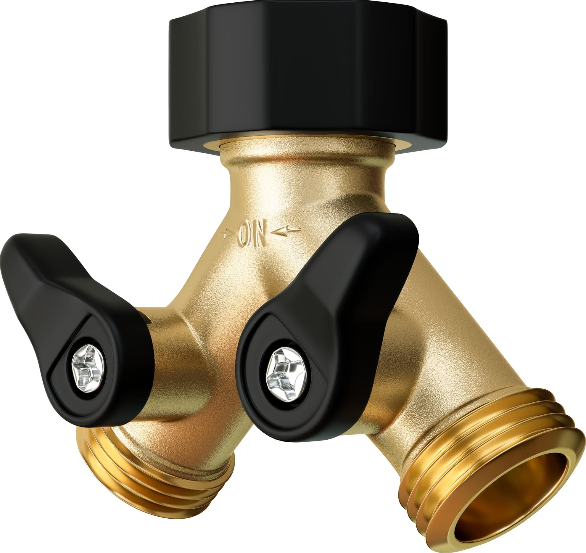 DBR Tech® Heavy Duty 2 Way Hose Splitter (Premium Brass for Superior Durability), Wye Garden Hoses Connector for Water Spigot Faucet Bib Tap, Double Shut Off Valve, Y Adapter, Rust-Resistant Finish