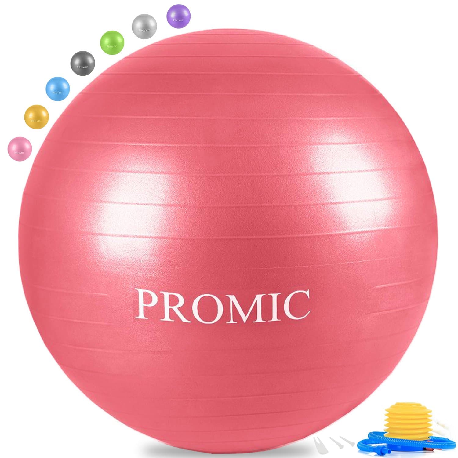 PROMIC Exercise Ball (45cm-85cm) with Quick Foot Pump, Professional Grade Anti Burst & Slip Resistant Pregnancy Stability Balance Ball for Yoga, Workout, Cardio Drumming, Classroom, Work Chair