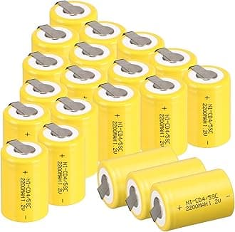 30-Pack Ni-Cd 2200mAh 1.2V Rechargeable 4/5Sub C Batteries with Tabs, Ideal for Digital Cameras & CD Players - Flat Top 4/5SC Battery Pack
