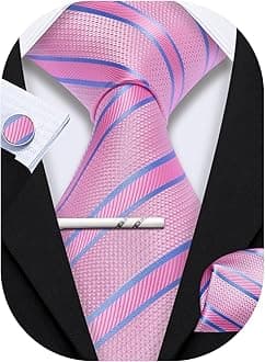 Men Plaid/Striped Ties Set Silk Business Wedding Formal Fashion Necktie and Pocket Square Cufflinks Set