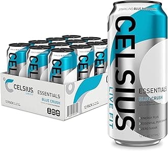 CELSIUS ESSENTIALS™ Sparkling Blue Crush, Sugar Free Performance Energy Drink, 16 Fl Oz (Pack of 12)