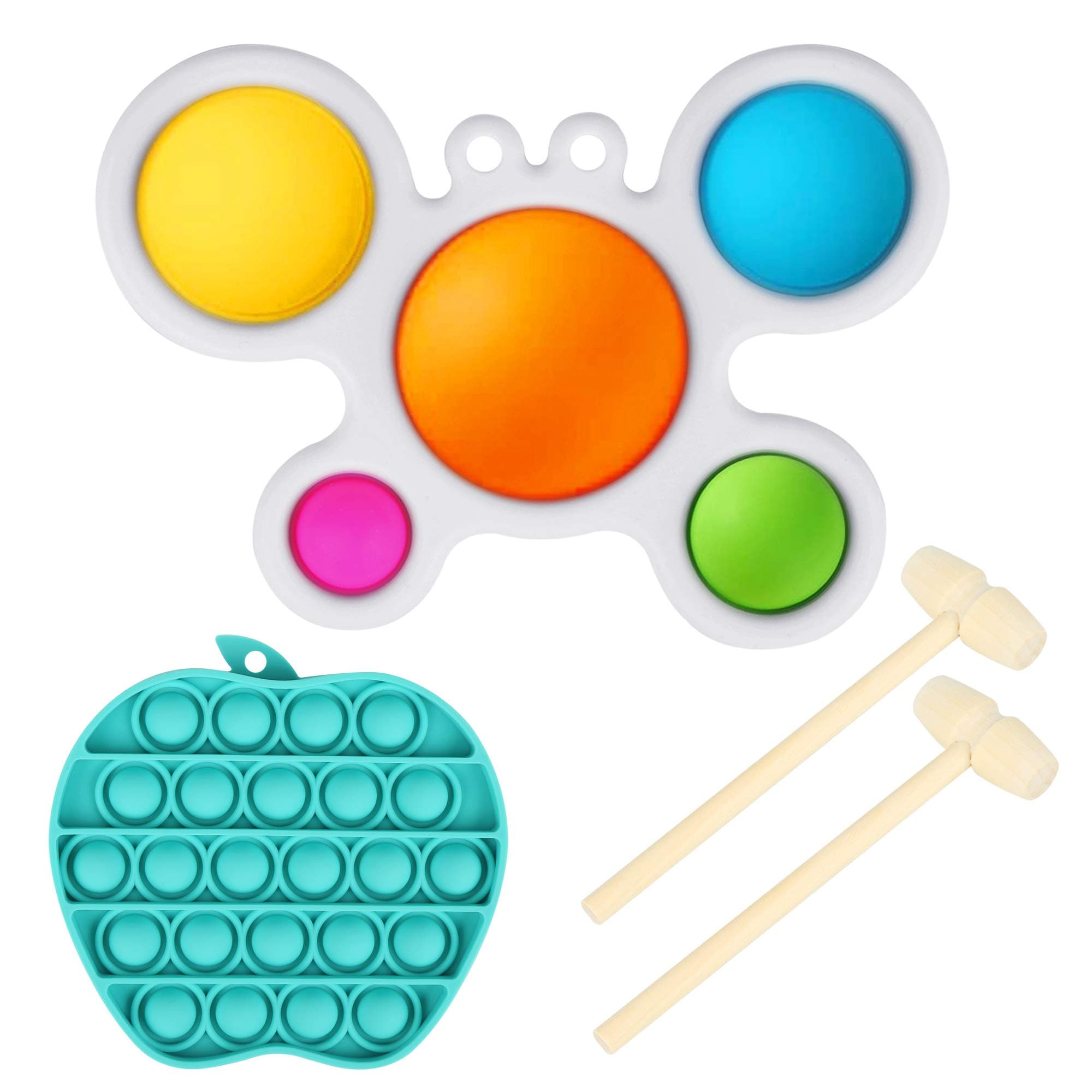 Crab Shape Simple Dimple Fidget Toy, Dimple Popper Toy Pack with 1 Push Pop Bubble Fidget Sensory Toy,Sensory Teething Toys for Toddlers and Autistic Children,Autism Toys with Two Wooden Mallet