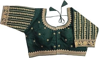 Pujia Mills Women's Readymade Blouse Embroidery Multi Coding Gold Thread Indian Ethnic Designer Stitched Readymade Saree Half Sleeve Blouse for Women for Saree Lehenga Choli