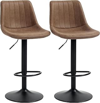 HOMCOM Modern Bar Stools Set of 2, Height Adjustable Swivel Bar Chairs with Backrest, Gas Lift and Footrest, Leathaire Barstools for Breakfast Counter, Kitchen Island, Brown