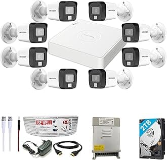 HIKVISION Full HD 8 Channel DVR with 2 MP 8 Outdoor Cameras [COLOR NIGHT VISION + BUILT-IN AUDIO MIC + SMART DUAL LIGHT + MOTION DETECTION] + 2 TB HDD + 8 Ch SMPS, USEWELL CCTV Cable+BNC/DC Set, WHITE