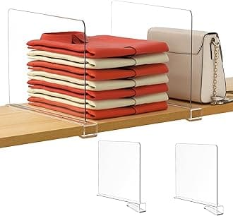 HBlife 𝟭𝟮 𝗜𝗻𝗰𝗵𝗲𝘀 𝗧𝗮𝗹𝗹 [𝗘𝘅𝘁𝗿𝗮 𝗧𝗮𝗹𝗹 𝗩𝗲𝗿𝘀𝗶𝗼𝗻] Clear Shelf Dividers, 2 Pack Purse Organizer for Closet Perfect for Sweater, Shirts, Handbags, Acrylic Bookshelf for Organization