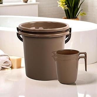 Kuber Industries Set of 4 Bathroom Combo Set | Bathing Set | Bathware Bathing Set | 2 Piece Bucket & 2 Piece Mug Combo Set for Bathroom | Modern Bathroom Accessories Set | Brown