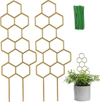 Trellis for Potted Plants,15.16 inch Gold Metal Plant Trellis Indoor Pot Honeycomb Shape Lattice for Vine Ivy Flower Plant Support 2 Pack