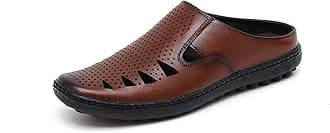 ARAMISH Men's Genuine Leather Back Open Half Sandals