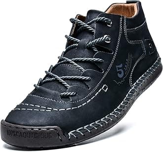 Mens Casual Leather Shoes Ankle Chukka Boots Slip On Lightweight Loafers Mid top Walking Driving Shoes for Male