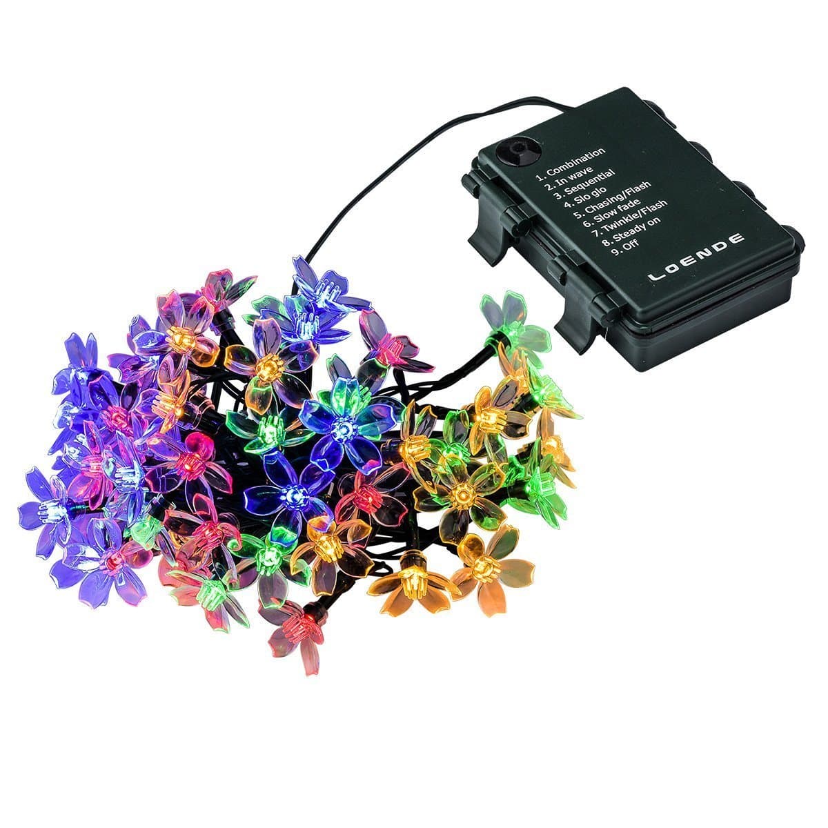 Timer Dimmable Battery Fairy Lights - Loende Waterproof Blossom LED String Lights Flower Shaped Christmas Lights for Outdoor Indoor Decor, Holiday, Wedding, Party (50 LED, 5m, 8 Modes, Multi-Color)